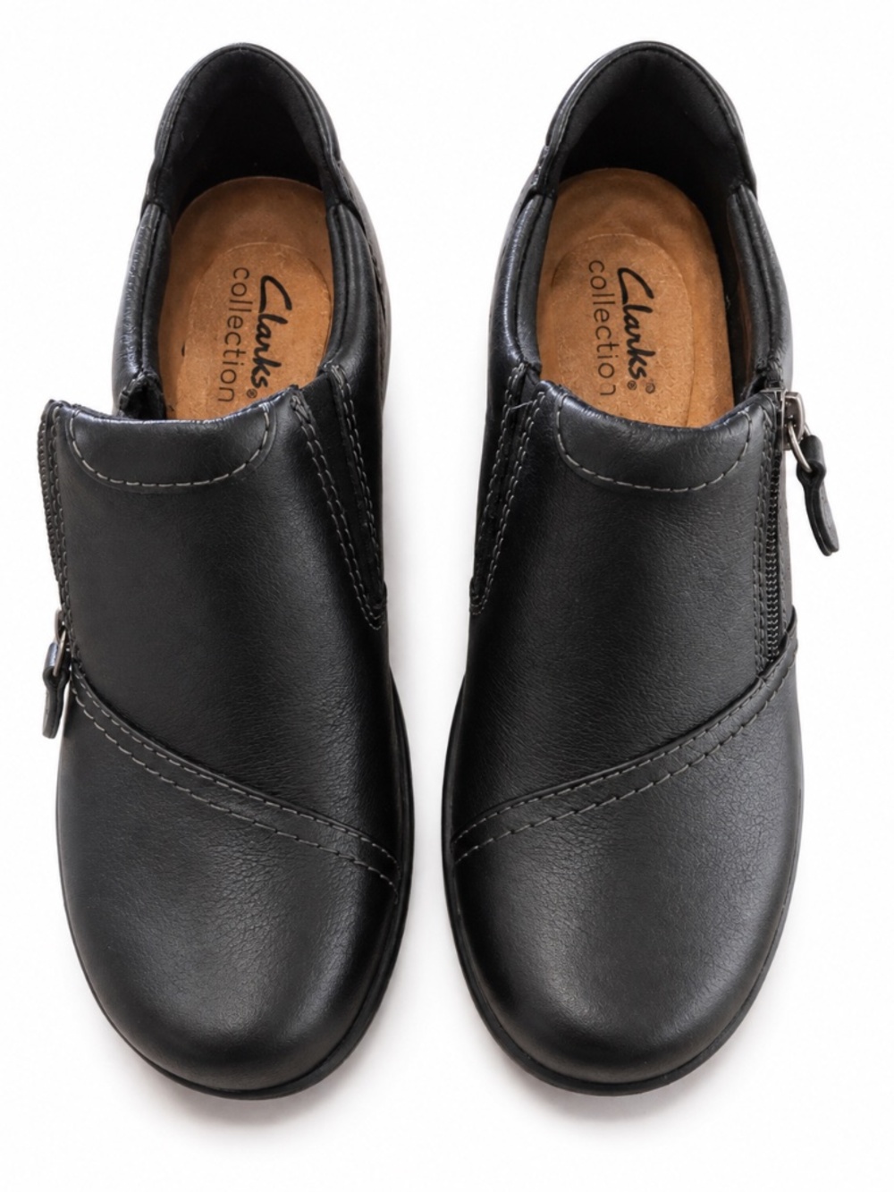 Clarks Collection Carleigh Ray Leather Zip Slip-On Shoes - Black Size 6.5 NWOT